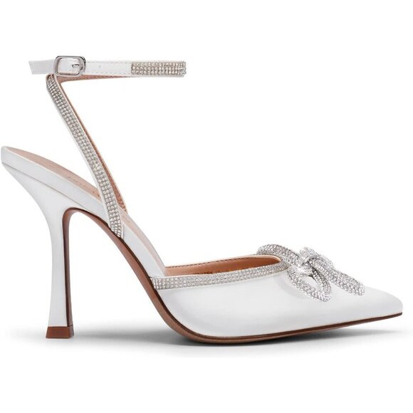 Women's White High Heels Destiny Closed Toe Strappy Heels  Sexy Ankle Strap - Picture 2 of 6